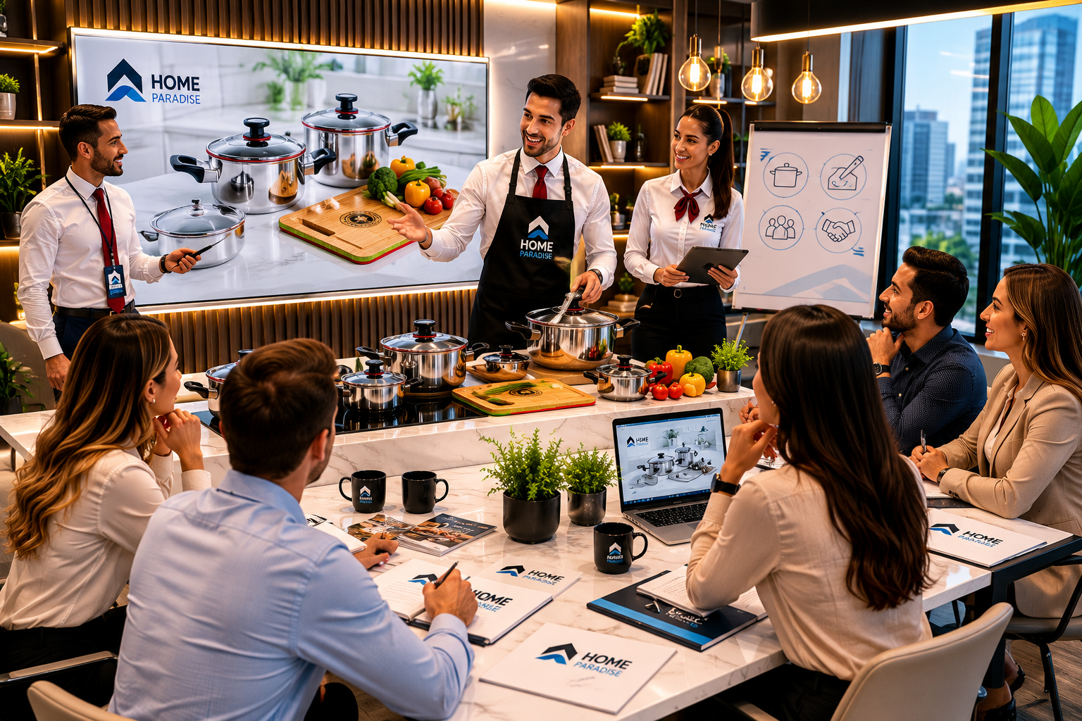 Equipo comercial Home Paradise en capacitación